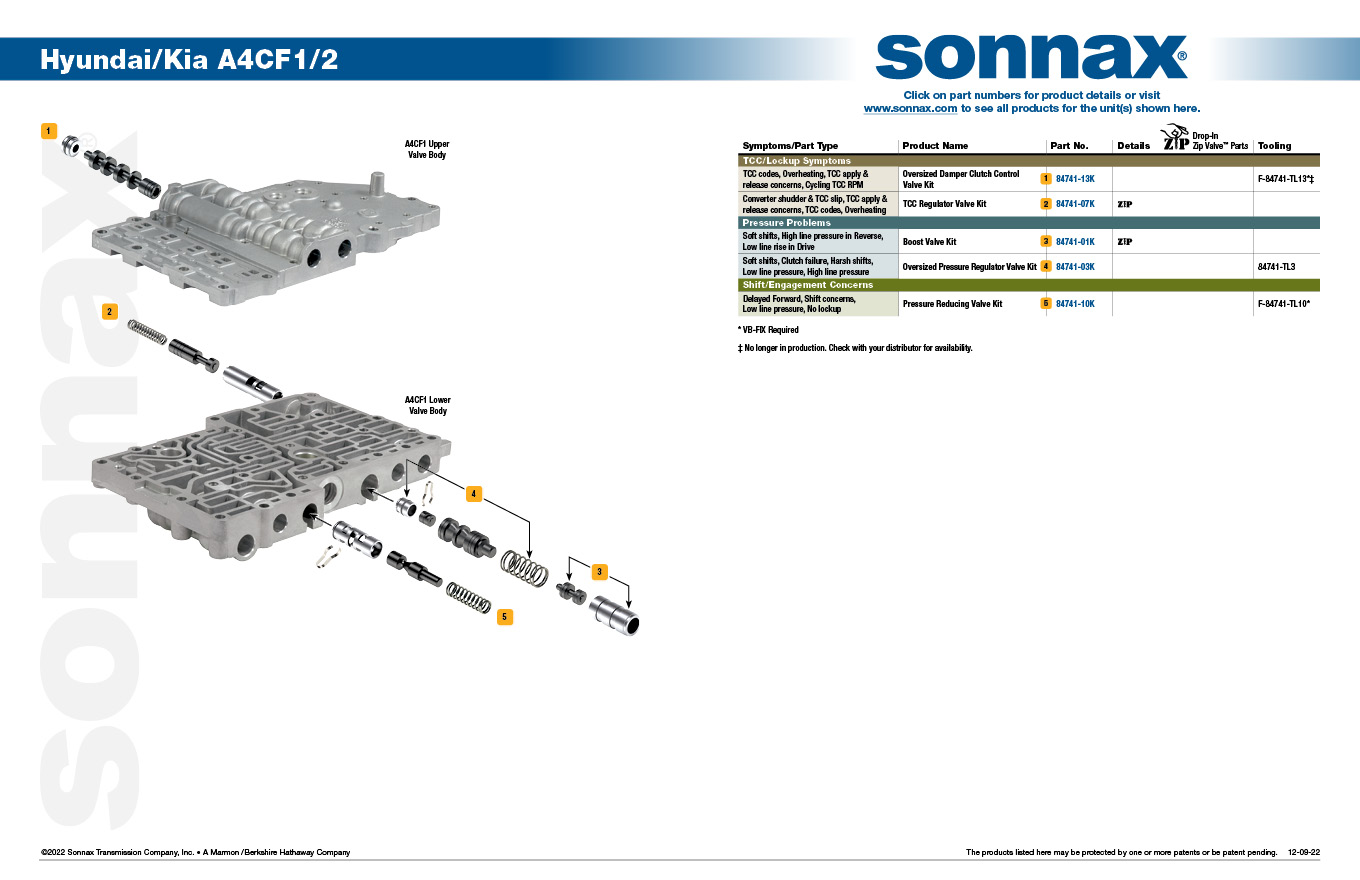 Sonnax Oversized Damper Clutch Control Valve Kit - 84741-13K